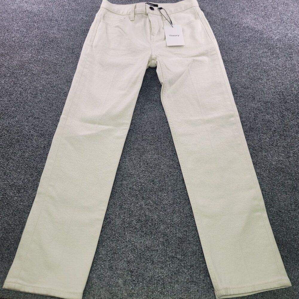 Theory Treeca Slim Cropped Jean 0/2 Ecru Mid Rise Casual Preppy Fairy Capsule